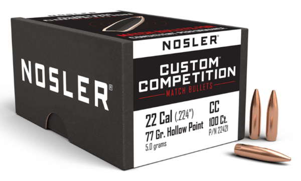 nosler 22cal 77gr hpbt custom competition projectiles box of 100